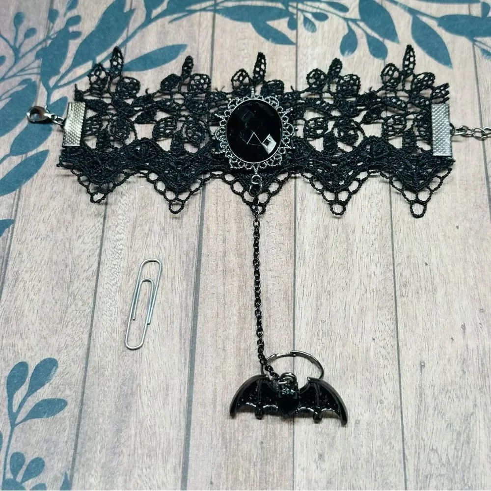 Black Lace Bat Bracelet Ring Goth Witchy Halloween B7